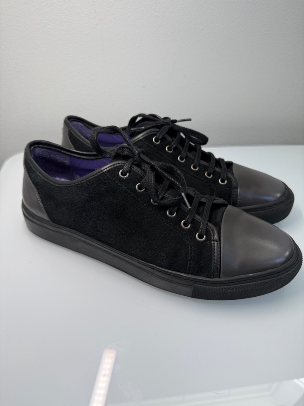 Noah Waxman Gotham II Black Oiled Suede & Burnished Gray Cap Toe Sneakers - 9/42